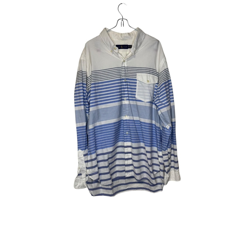 Polo Ralph Lauren Men Shirt Button Nautical Stripe Casual Untucked White Blue XL